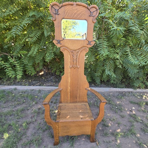 Antique mission oak hall tree - mission,